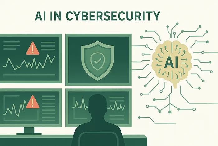 AI in cybersecurity defense illustration