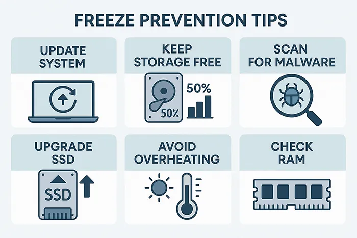 Infographic of prevention tips for freezing computers
