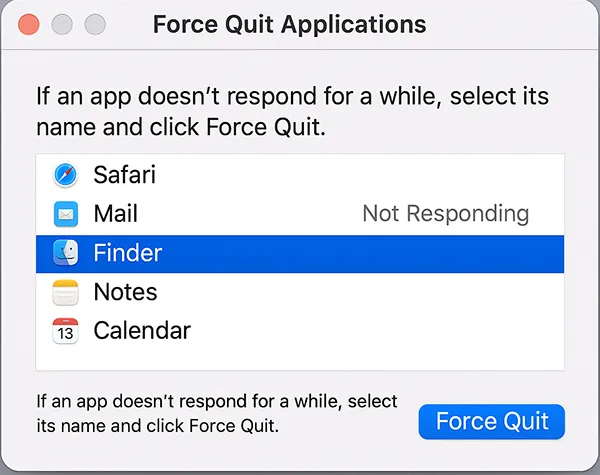 macOS Force Quit Applications window