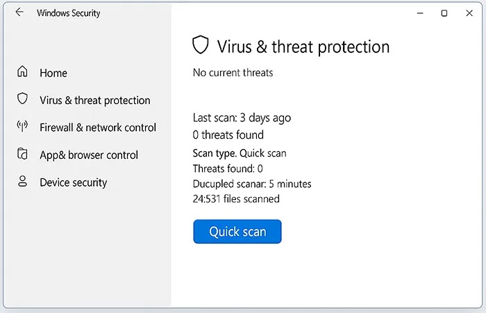 Windows Security Quick Scan screen