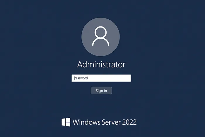 Windows Server 2022 first login screen showing Administrator account