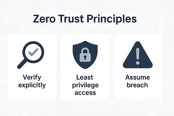 Infographic showing three core principles of Zero Trust Security