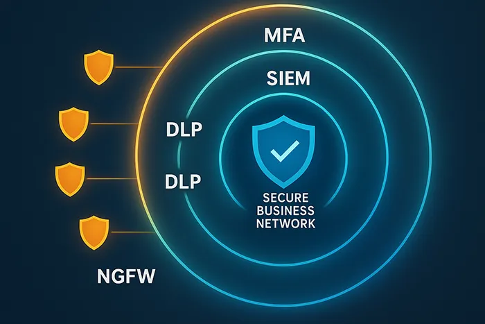 Layered cybersecurity defense infographic