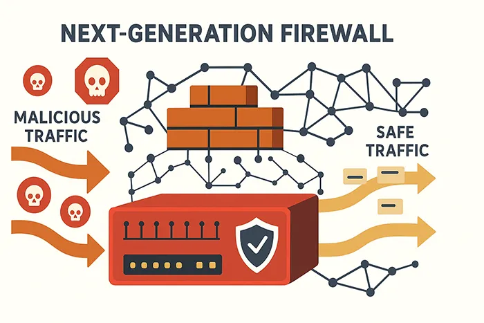 Illustration of Next-Generation Firewall filtering threats